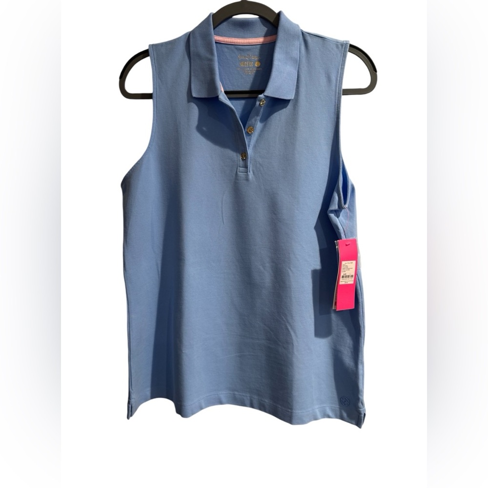 Lilly Pulitzer women’s sleeveless large polo. NWT. Powder Blue